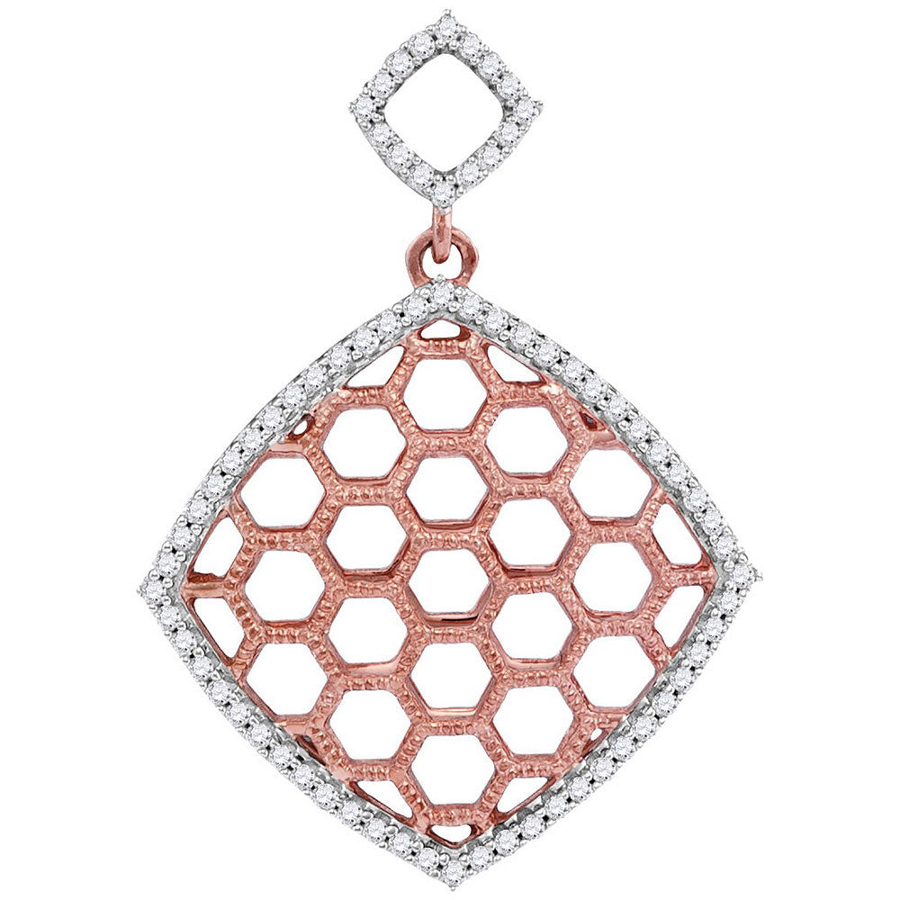 10kt Two-tone Gold Women's Diamond Honeycomb Offset Square Pendant 1/5 ctw