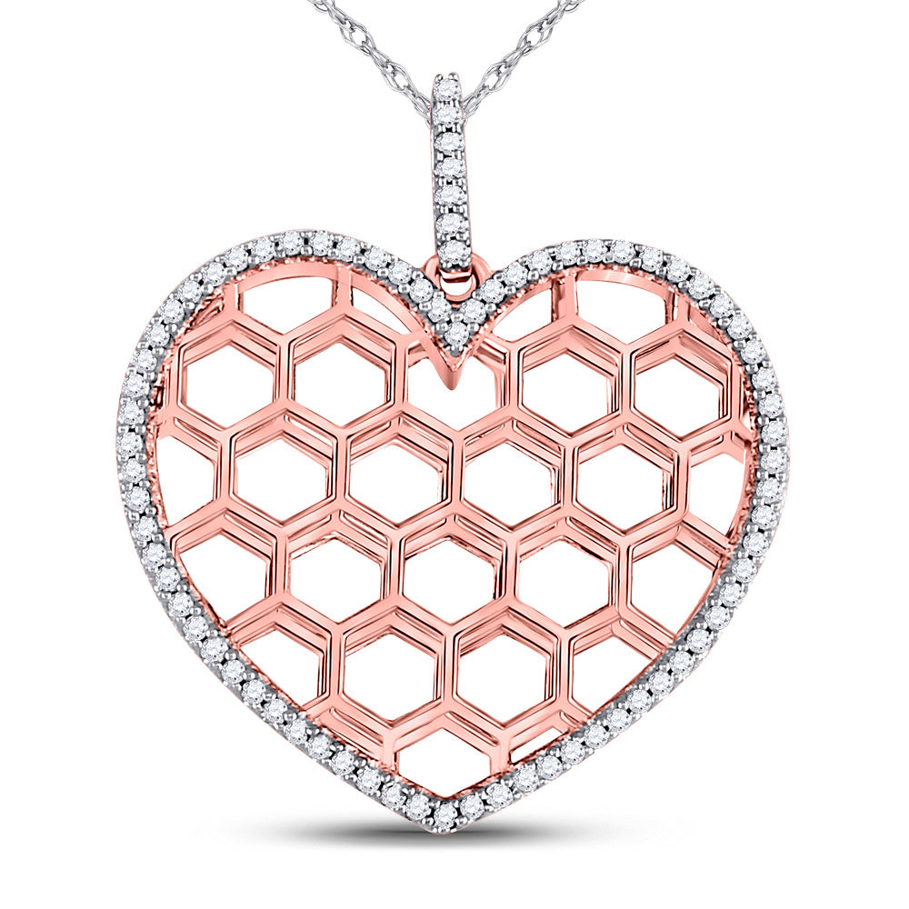 10kt Two-tone Gold Women's Diamond Honeycomb Heart Pendant 1/5 ctw