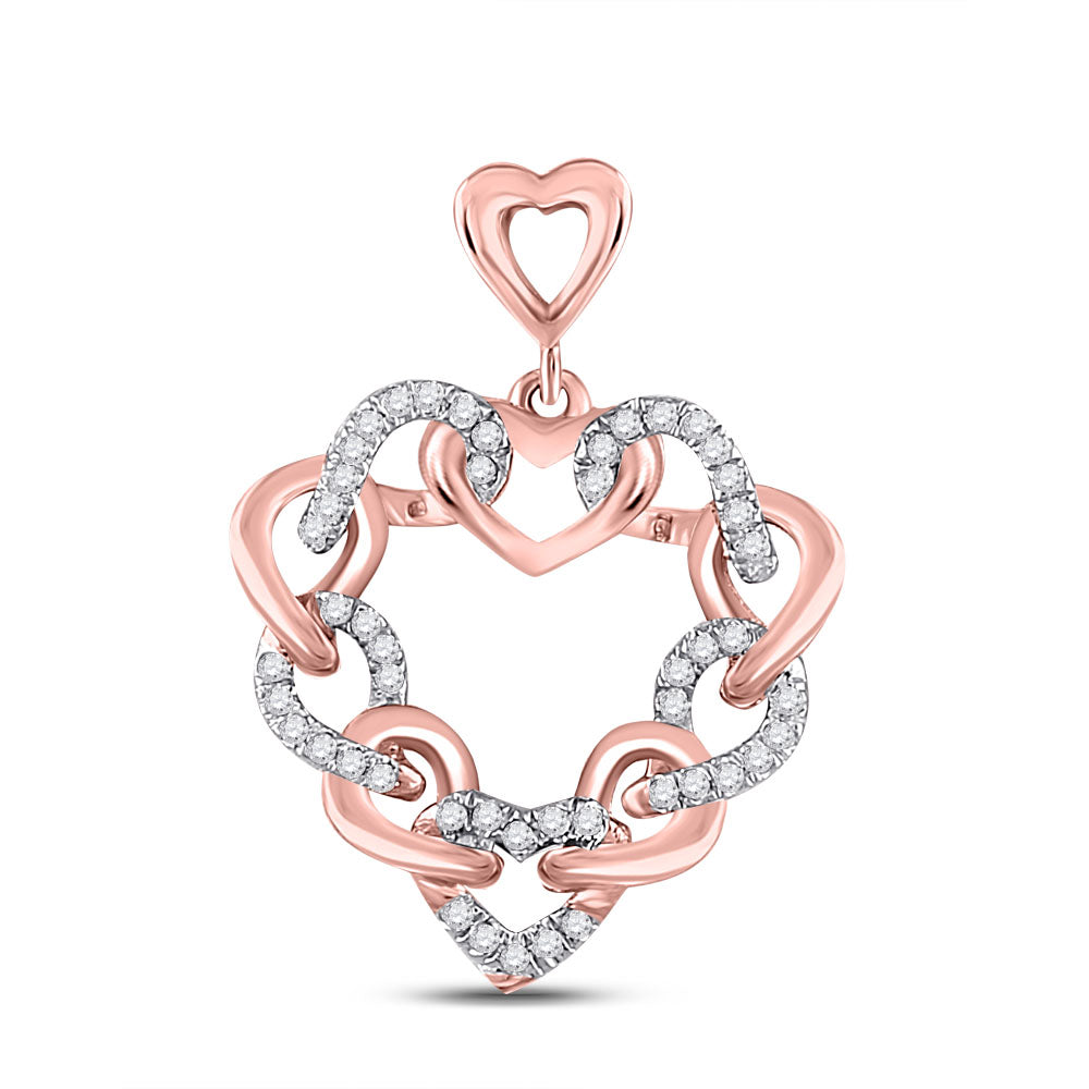 10kt Rose Gold Women's Round Diamond Heart Pendant 1/6 ctw