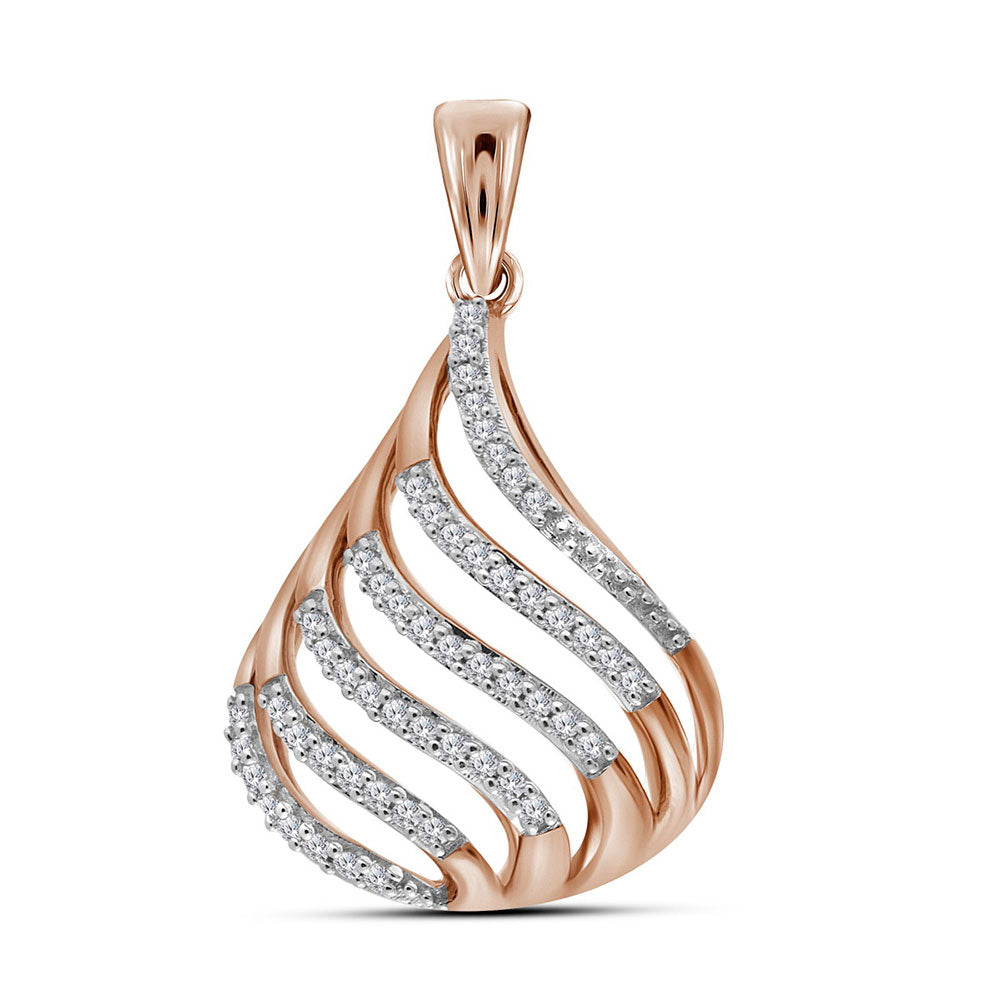 10kt Rose Gold Women's Diamond Cascading Strand Teardrop Pendant 1/6 ctw