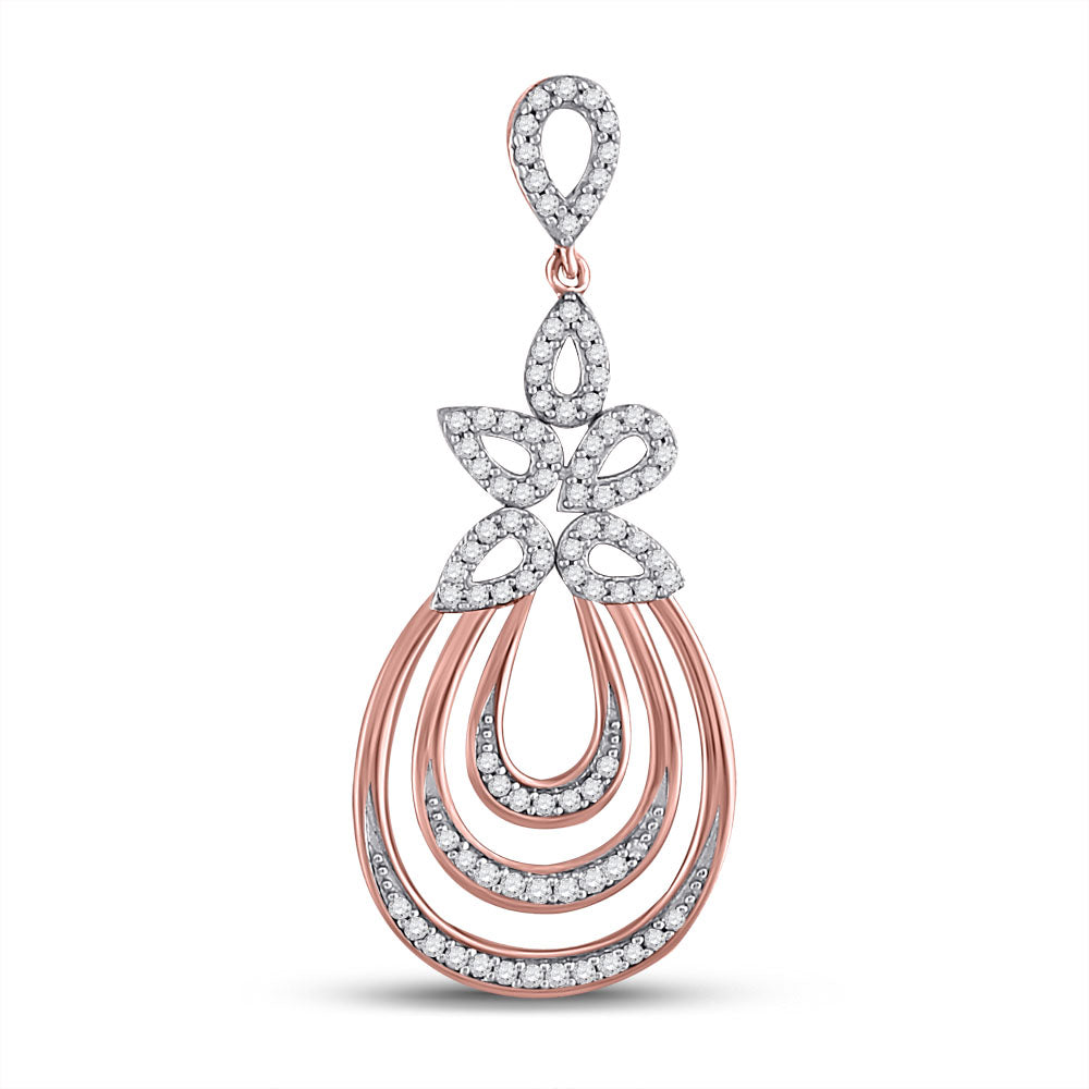 10kt Rose Gold Women's Diamond Nested Teardrop Pendant 1/4 ctw