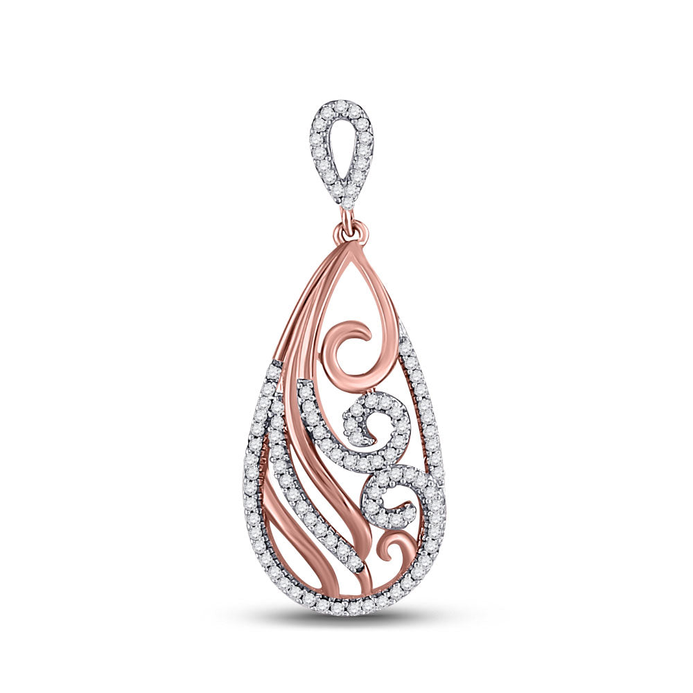 10kt Rose Gold Women's Diamond Curl Teardrop Pendant 1/4 ctw
