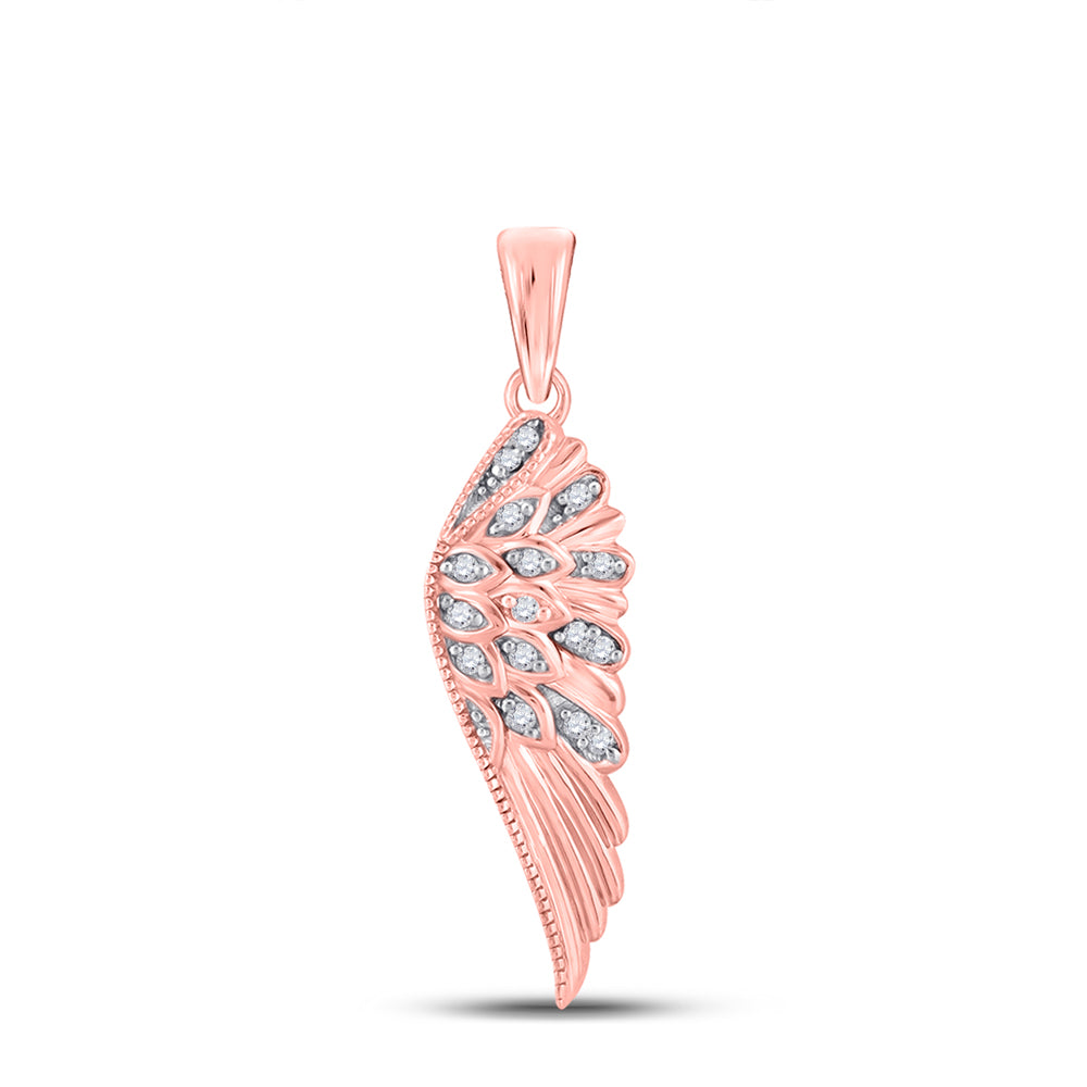 10kt Rose Gold Women's Diamond Angel Animal Feather Wing Pendant 1/20 ctw