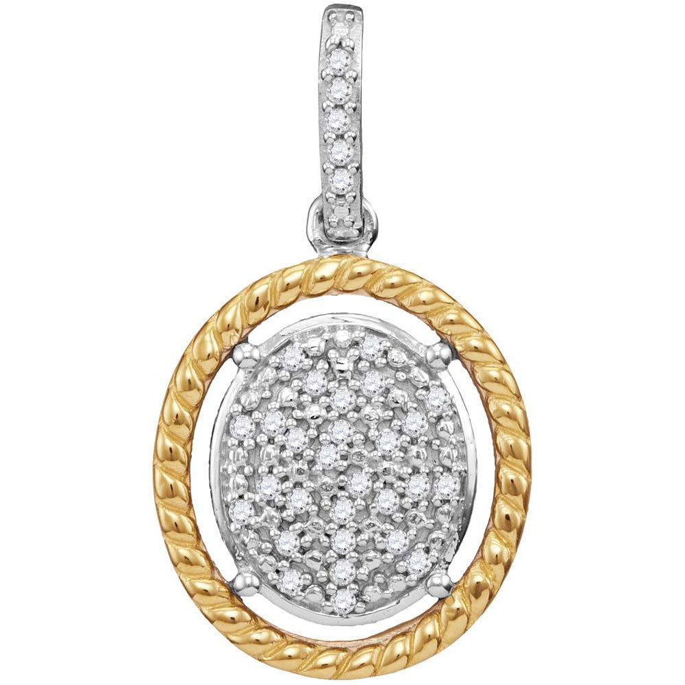 10kt Two-tone Gold Women's Diamond Oval Cluster Yellow-tone Rope Frame Pendant 1/12 ctw