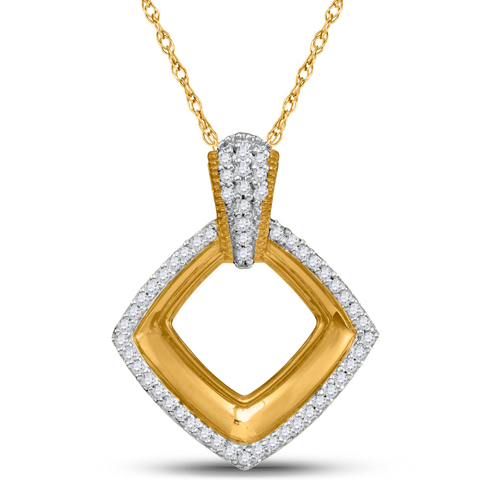 10kt Yellow Gold Women's Diamond Diagonal Framed Square Pendant 1/6 ctw