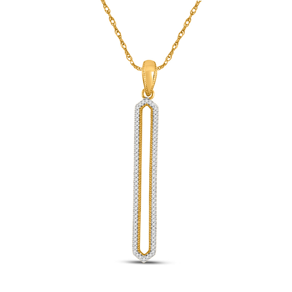10kt Yellow Gold Women's Diamond Vertical Narrow Oval Outline Pendant 1/5 ctw