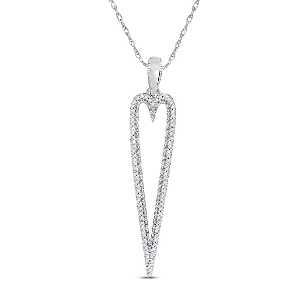10kt White Gold Women's Diamond Narrow Heart Outline Pendant 1/5 ctw
