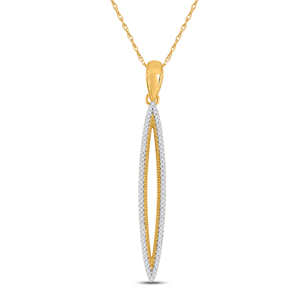 10kt Yellow Gold Women's Diamond Narrow Oval Outline Pendant 1/5 ctw
