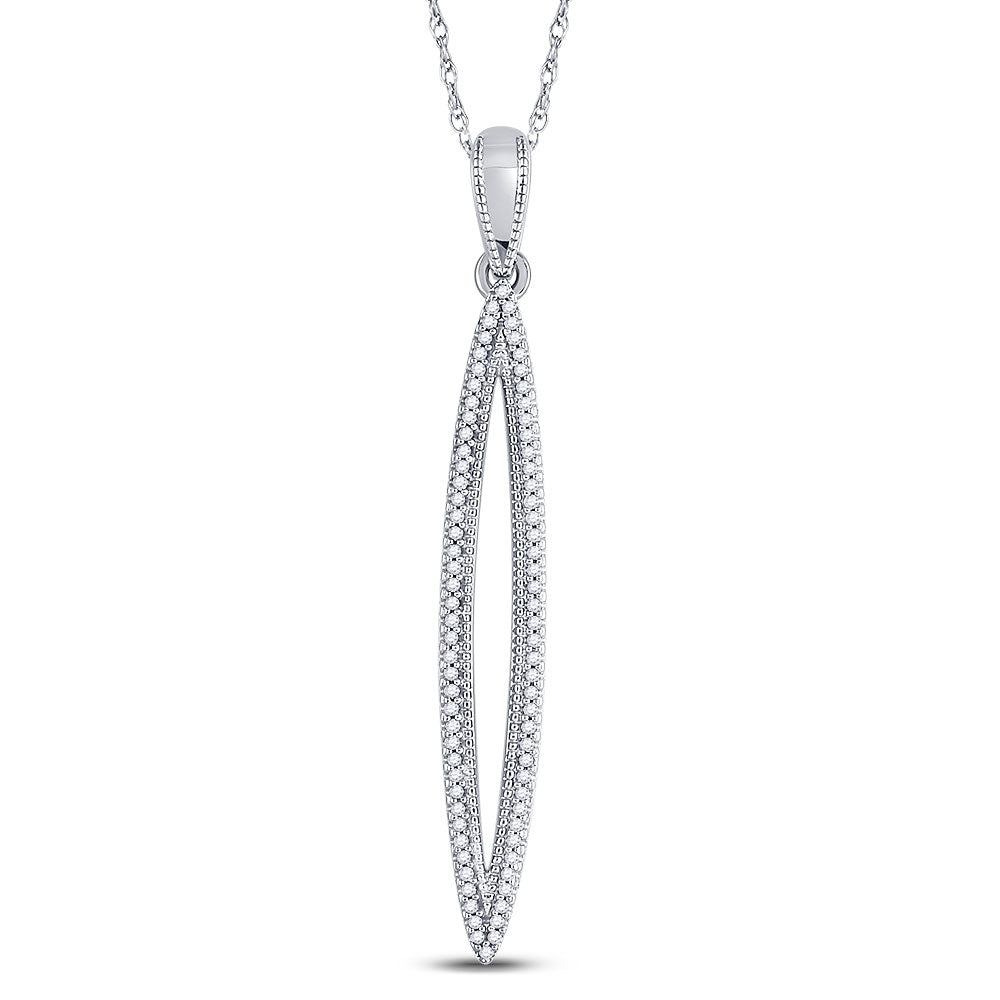 10kt White Gold Women's Diamond Narrow Oval Outline Pendant 1/5 ctw