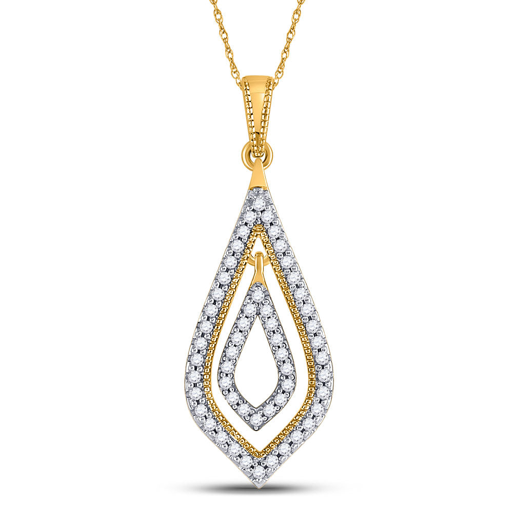 10kt Yellow Gold Women's Diamond Double Nested Oval Pendant 1/4 ctw