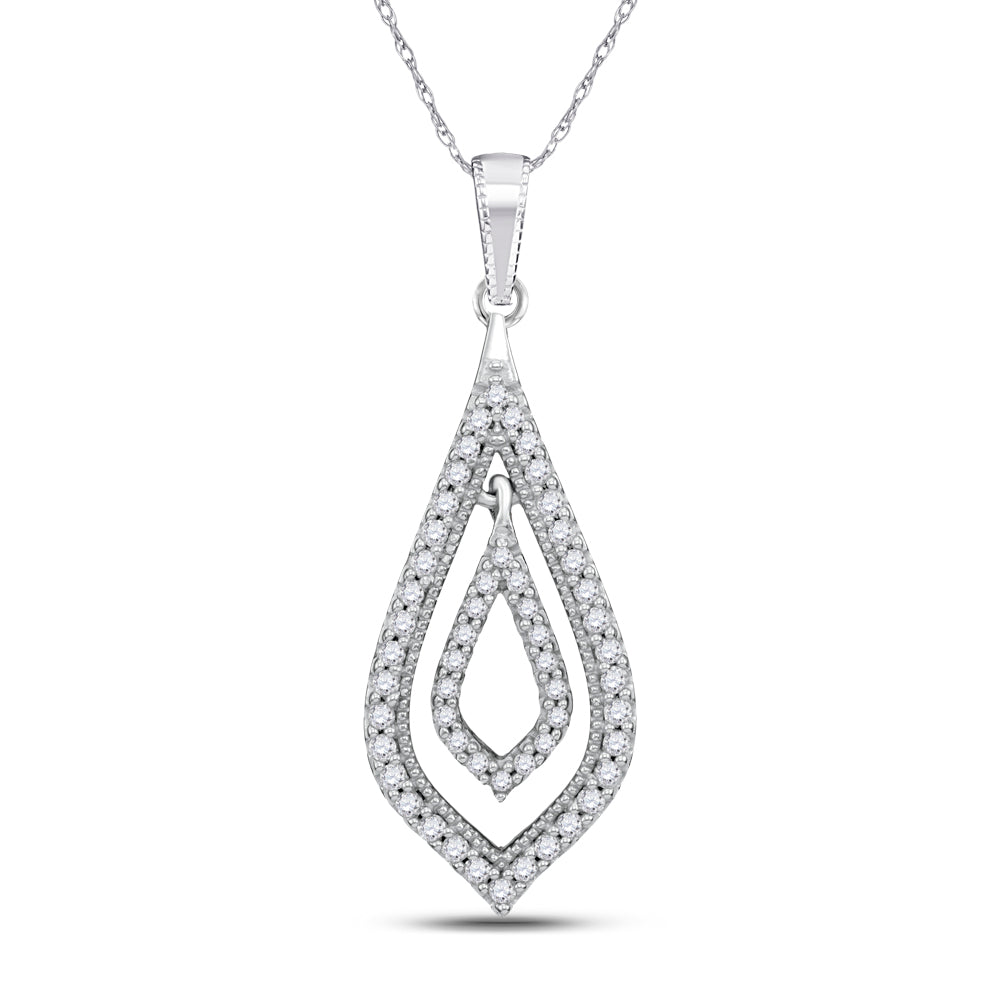 10kt White Gold Women's Diamond Oblong Nested Oval Frame Pendant 1/4 ctw