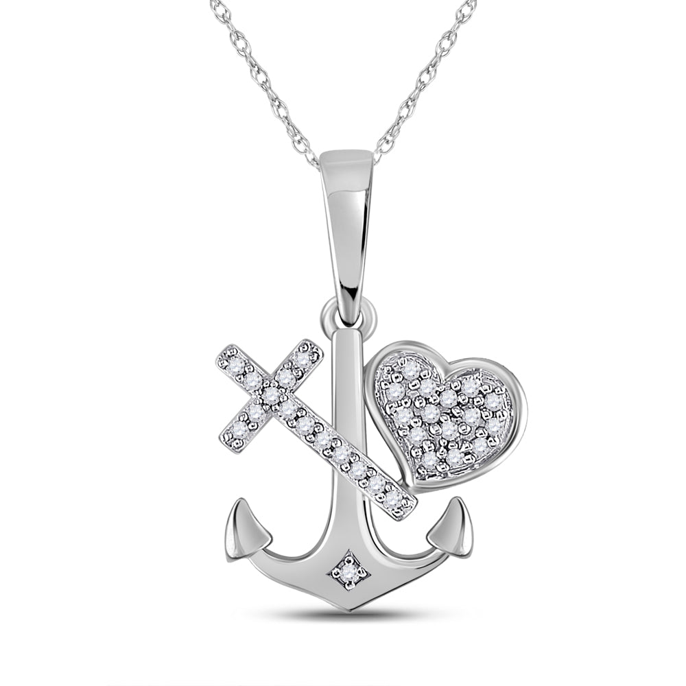 10kt White Gold Women's Diamond Heart Cross Pendant 1/10 ctw