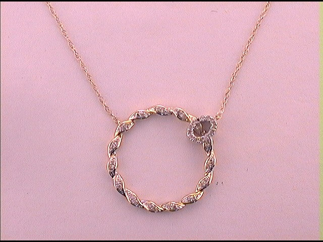 10kt Yellow Gold Women's Diamond Circle Pendant Necklace 1/10 ctw