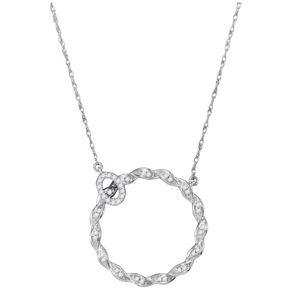 10kt White Gold Women's Diamond Circle Pendant Necklace 1/10 ctw