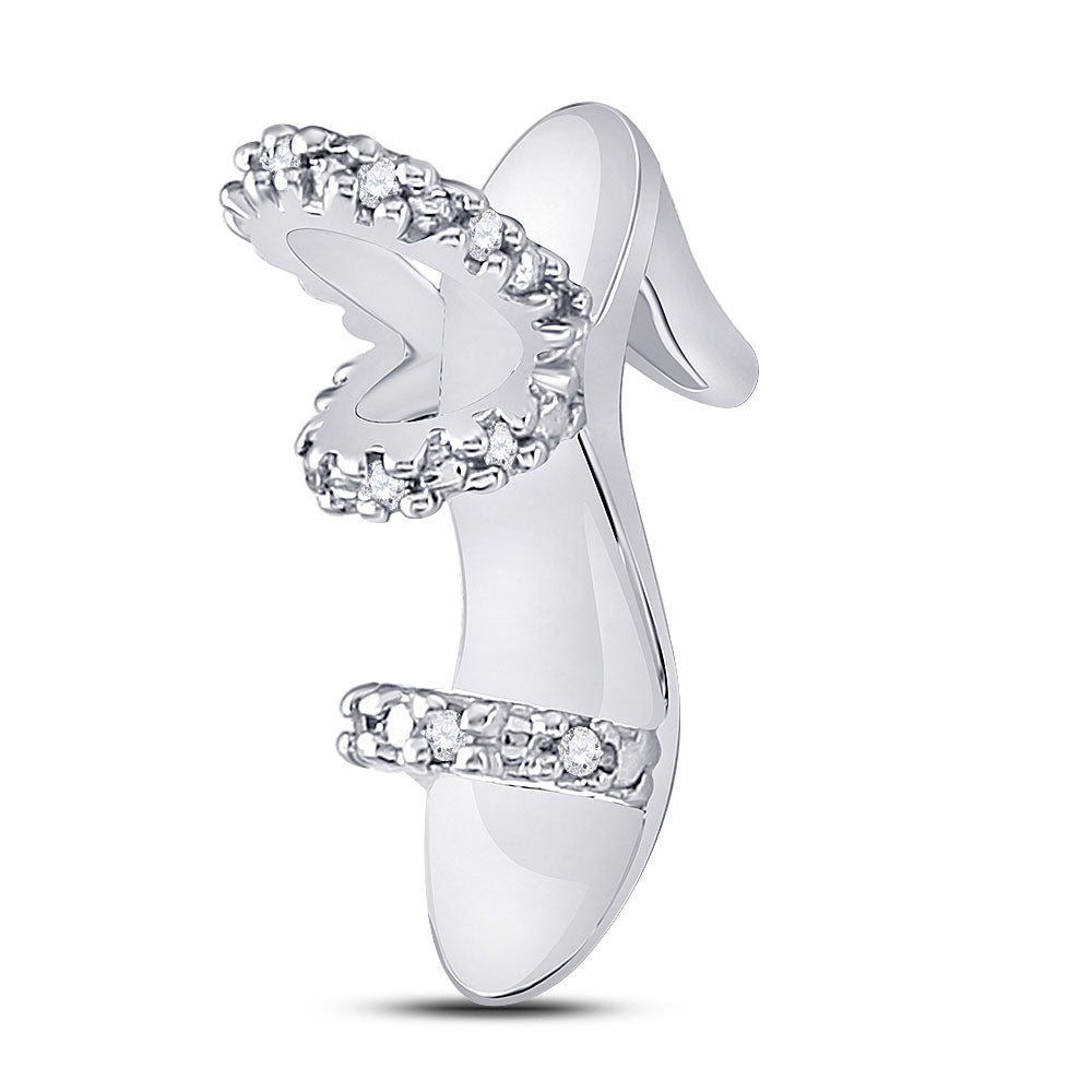 10kt White Gold Women's Diamond Stiletto Shoe Pendant 1/20 ctw