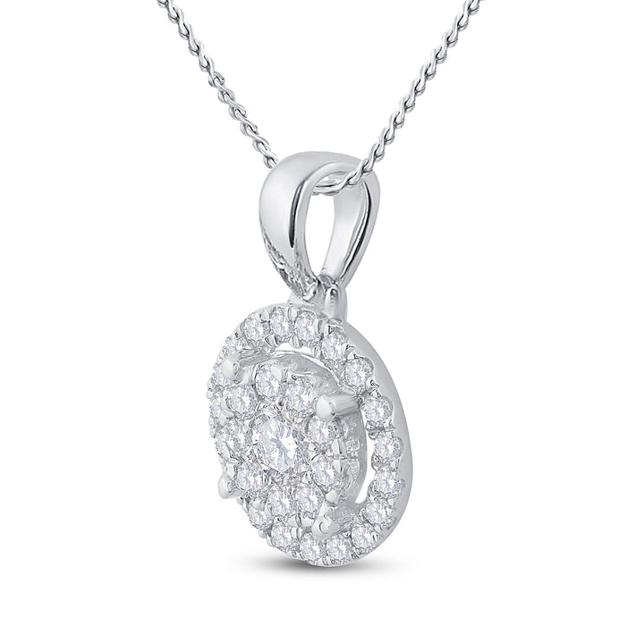 14kt White Gold Women's Diamond Concentric Circle Frame Cluster Pendant 1/3 ctw