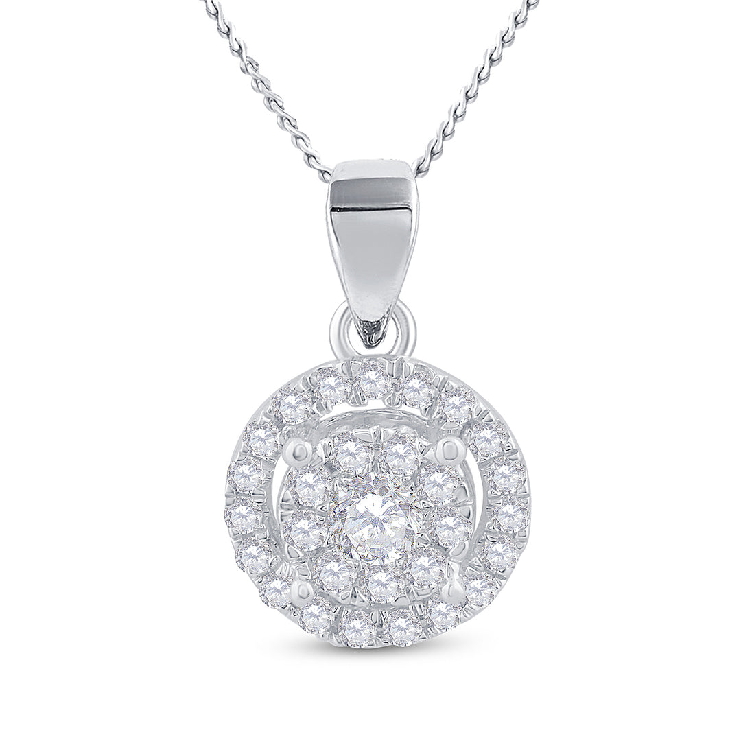 14kt White Gold Women's Diamond Concentric Circle Frame Cluster Pendant 1/3 ctw - view 2
