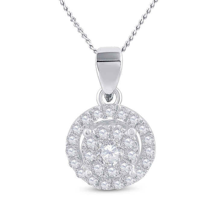 14kt White Gold Women's Diamond Concentric Circle Frame Cluster Pendant 1/3 ctw - view 2