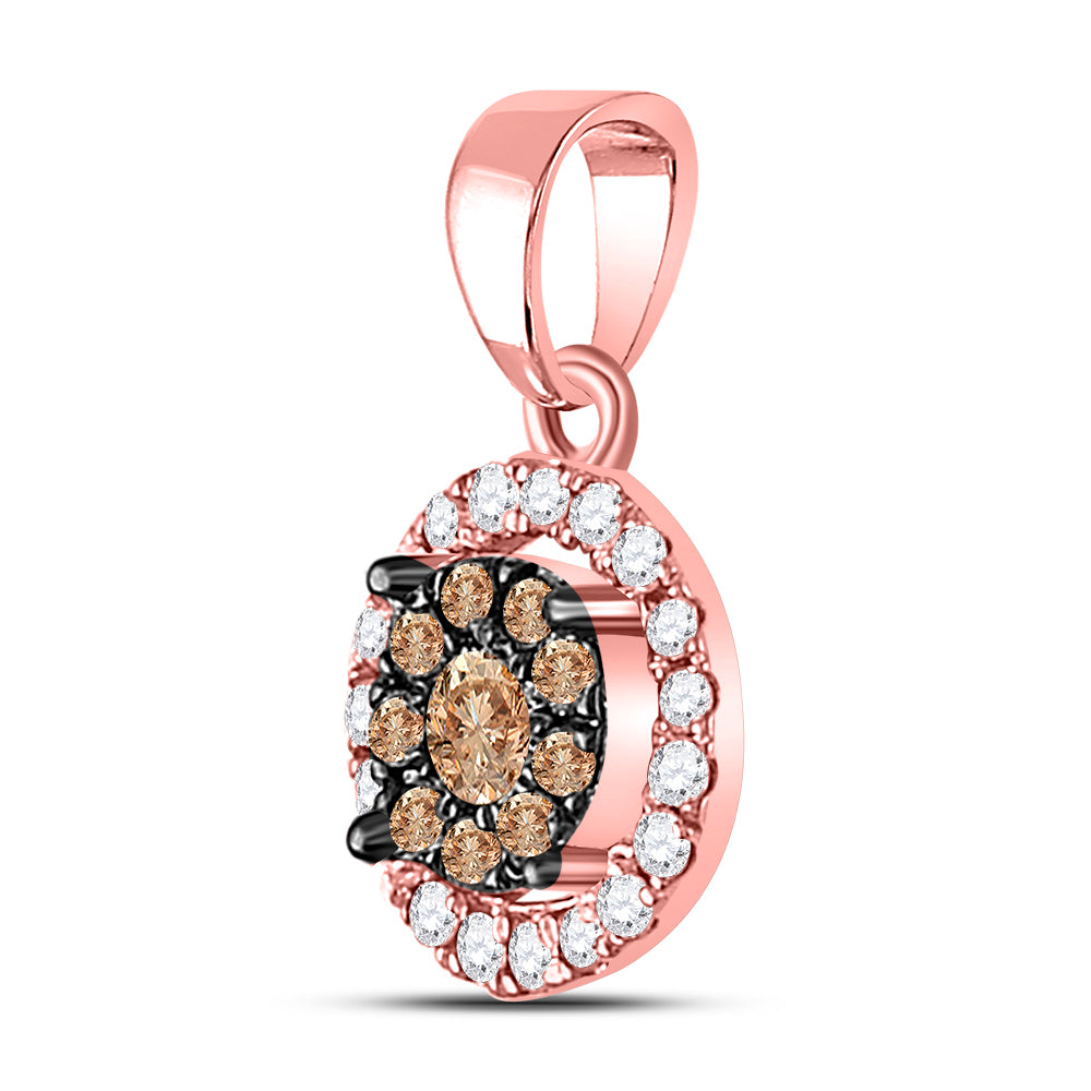 14kt Rose Gold Women's Brown Diamond Circle Cluster Pendant 1/3 ctw