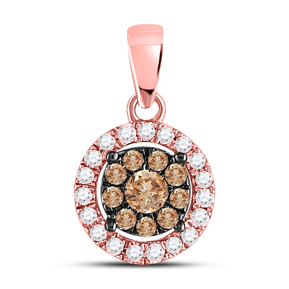 14kt Rose Gold Women's Brown Diamond Circle Cluster Pendant 1/3 ctw - view 2