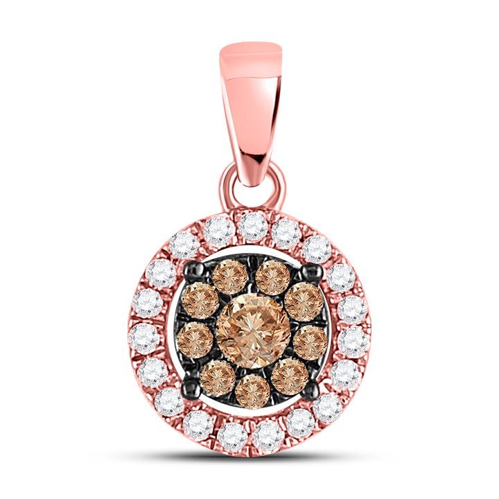 14kt Rose Gold Women's Brown Diamond Circle Cluster Pendant 1/3 ctw - view 2