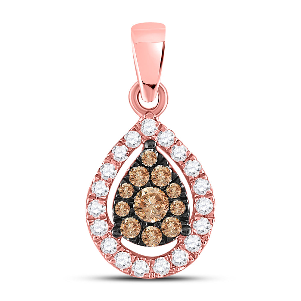14kt Rose Gold Women's Brown Diamond Teardrop Cluster Pendant 1/3 ctw - view 2