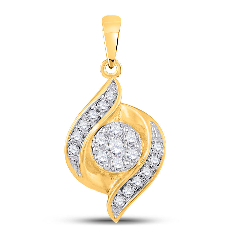 14kt Yellow Gold Women's Diamond Flower Cluster Pendant 1/5 ctw