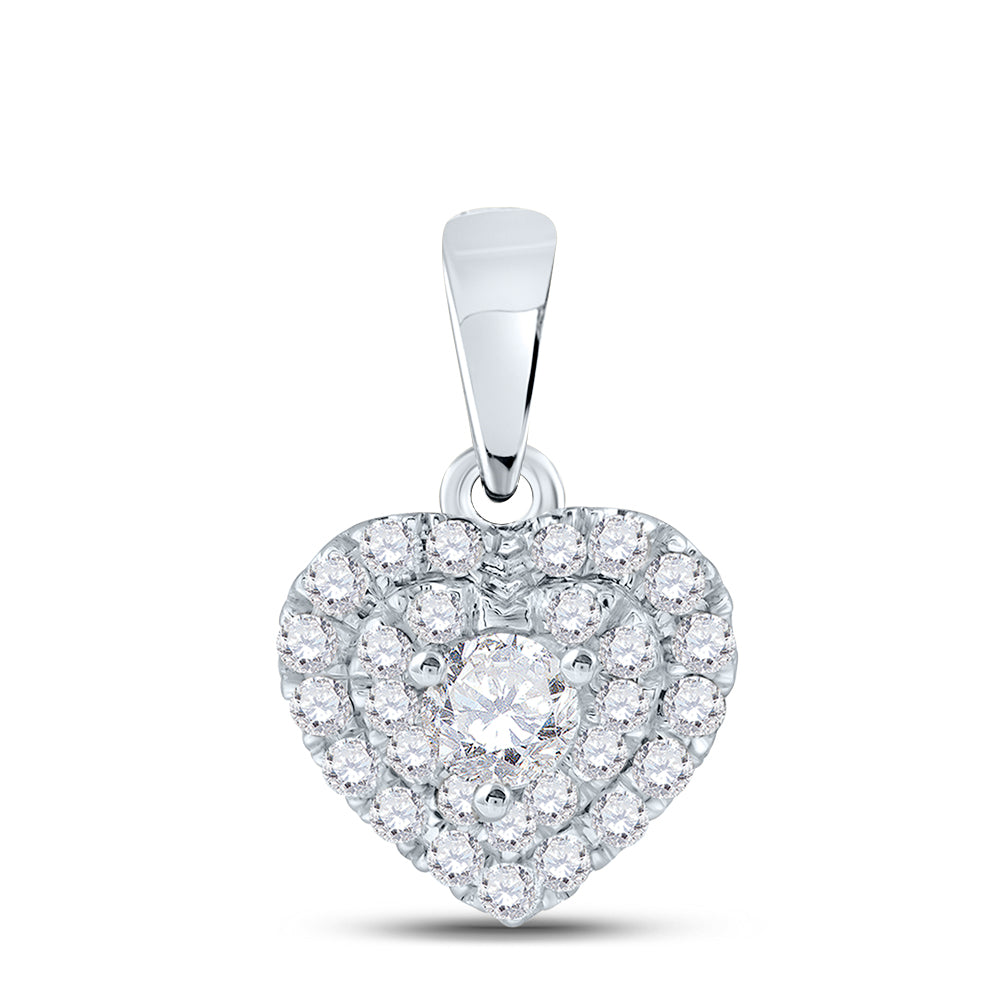 14kt White Gold Womens Round Diamond Fashion Heart Pendant 1/3 Cttw