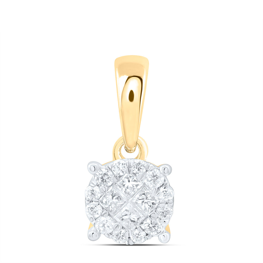 14kt Yellow Gold Women's Princess Diamond Fashion Cluster Pendant 1/6 ctw