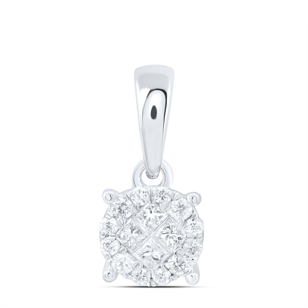 14kt White Gold Women's Princess Diamond Fashion Cluster Pendant 1/6 ctw - view 3