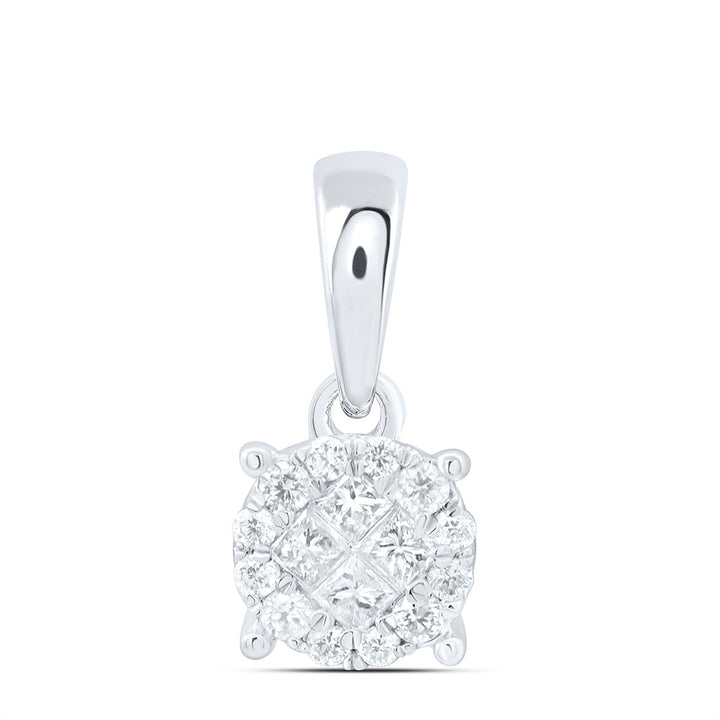 14kt White Gold Women's Princess Diamond Fashion Cluster Pendant 1/6 ctw - view 3