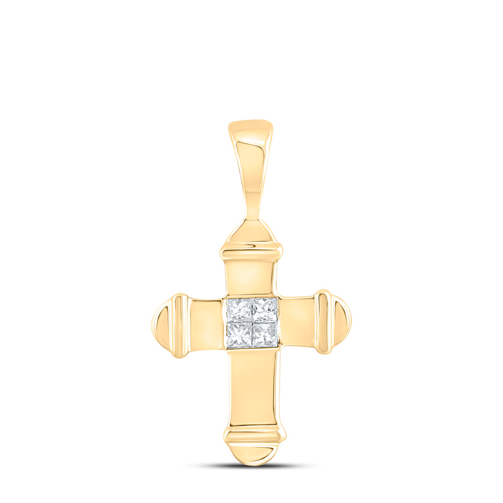 10kt Yellow Gold Women's Princess Diamond Cross Pendant 1/20 ctw