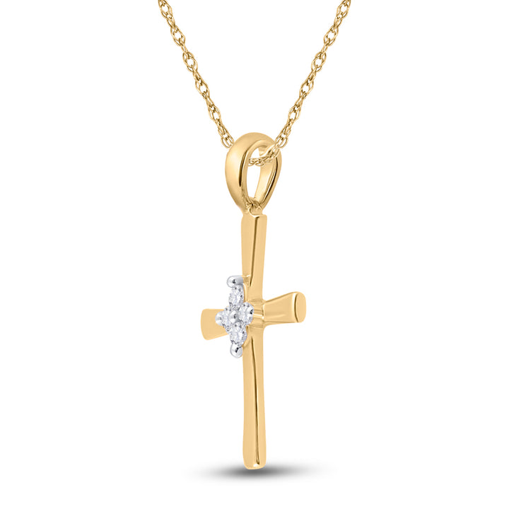 10kt Yellow Gold Womens Round Diamond Simple Cross Religious Pendant 1/20 Cttw