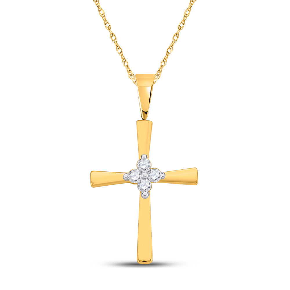 14kt Yellow Gold Women's Diamond Cluster Small Cross Religious Pendant 1/20 ctw
