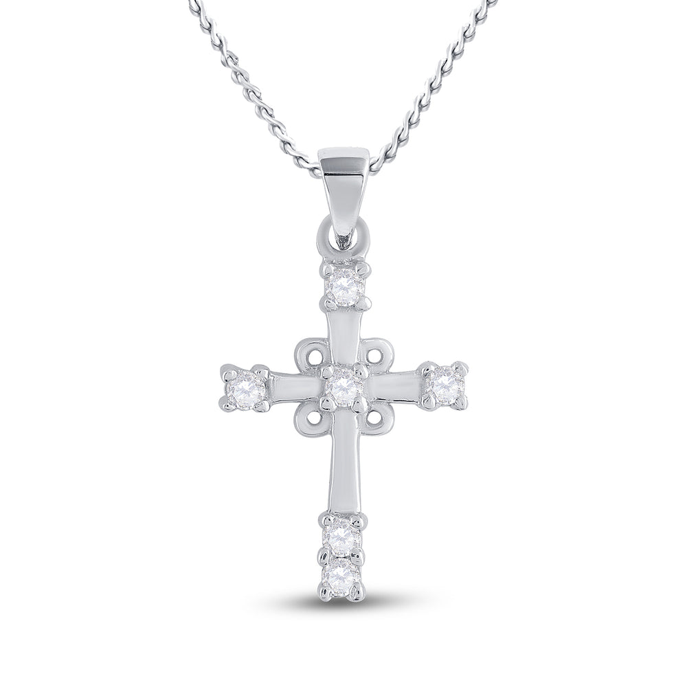 10kt White Gold Women's Diamond Roman Cross Religious Pendant 1/10 ctw - view 2