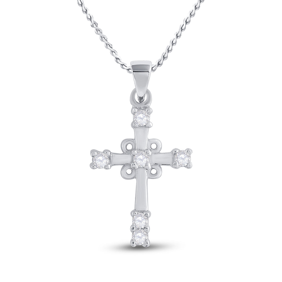 10kt White Gold Women's Diamond Roman Cross Religious Pendant 1/10 ctw - view 2