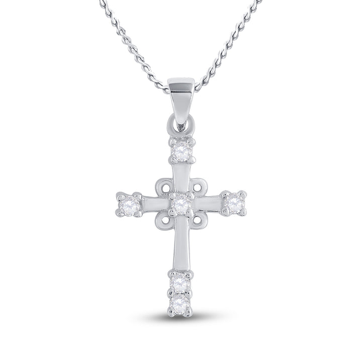 10kt White Gold Women's Diamond Roman Cross Religious Pendant 1/10 ctw - view 2