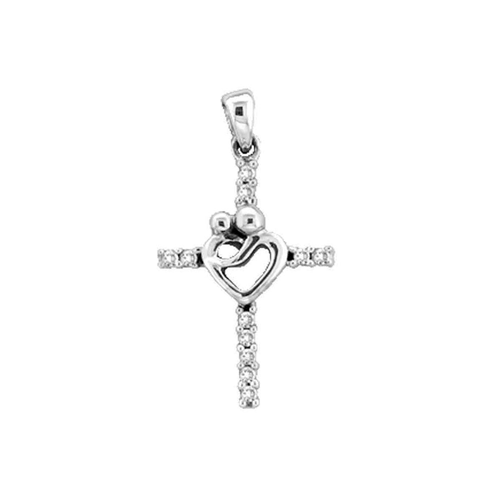 10kt White Gold Women's Diamond Mom Mother Child Cross Pendant 1/10 ctw