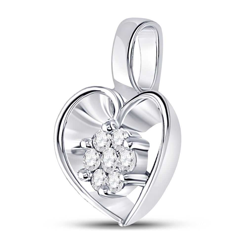 10kt White Gold Women's Diamond Small Heart Cluster Pendant 1/12 ctw - view 2