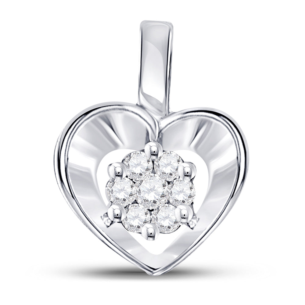 10kt White Gold Women's Diamond Small Heart Cluster Pendant 1/12 ctw - view 3