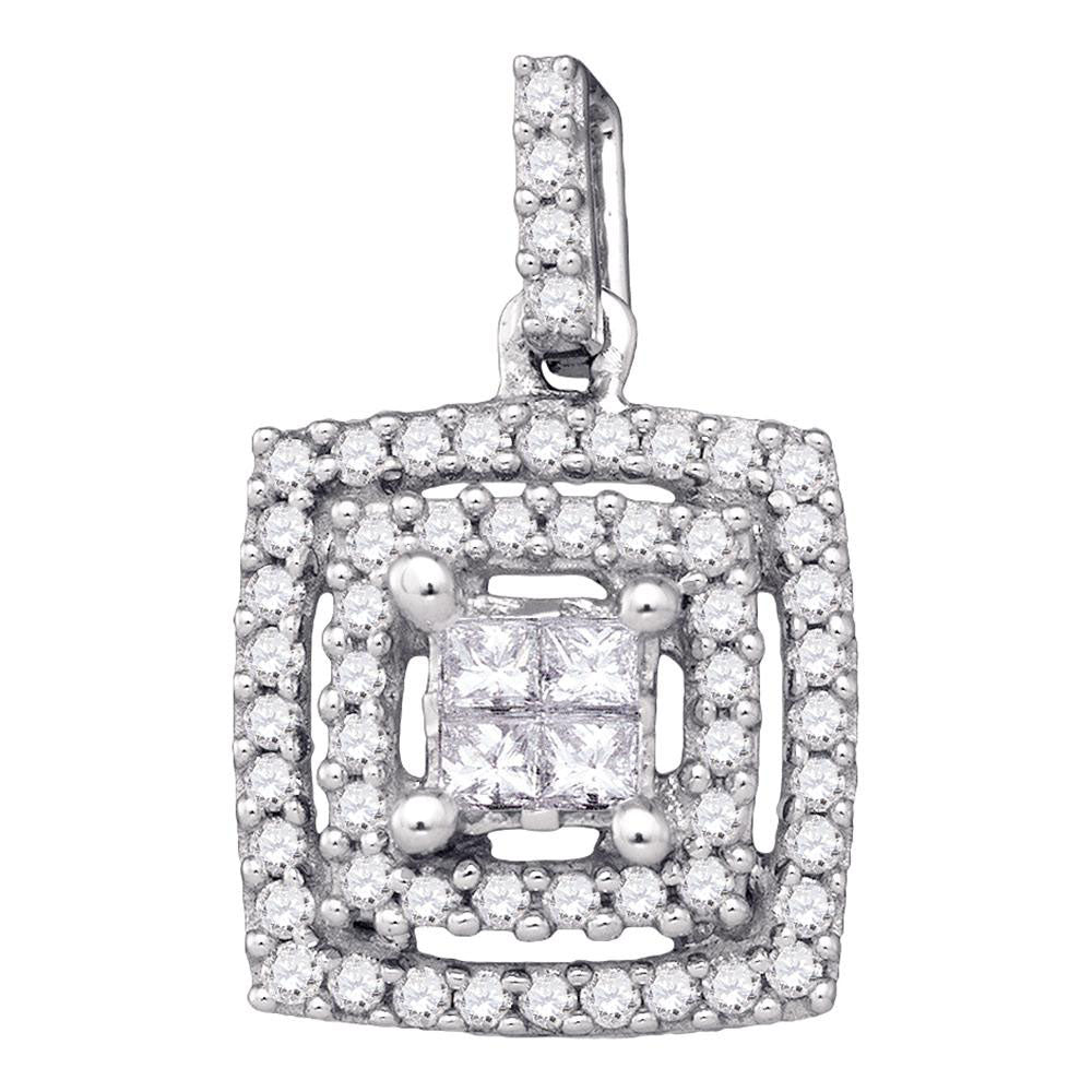 14kt White Gold Women's Princess Diamond Square Cluster Pendant 1/3 ctw