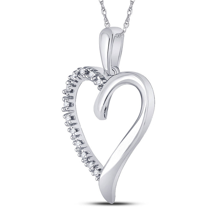 10kt White Gold Women's Round Diamond Heart Pendant 1/20 ctw