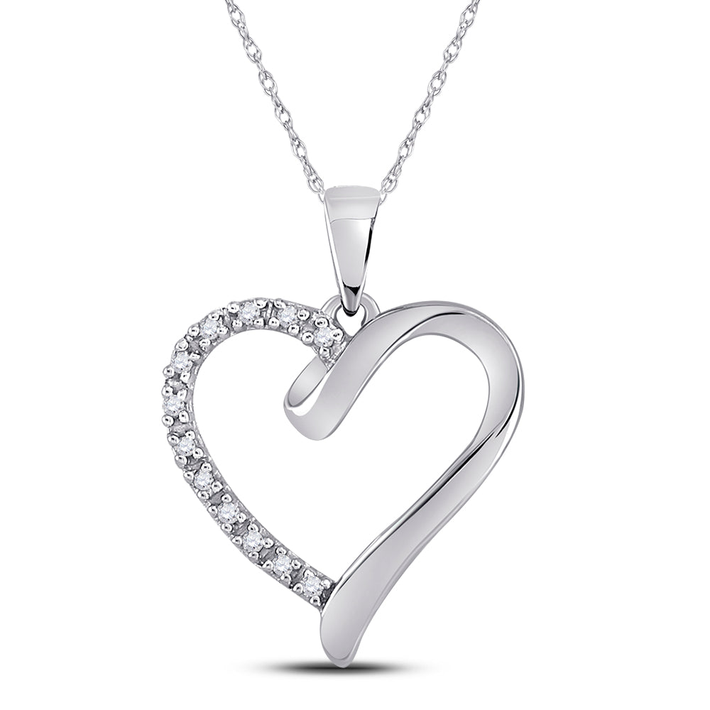 10kt White Gold Women's Round Diamond Heart Pendant 1/20 ctw - view 2