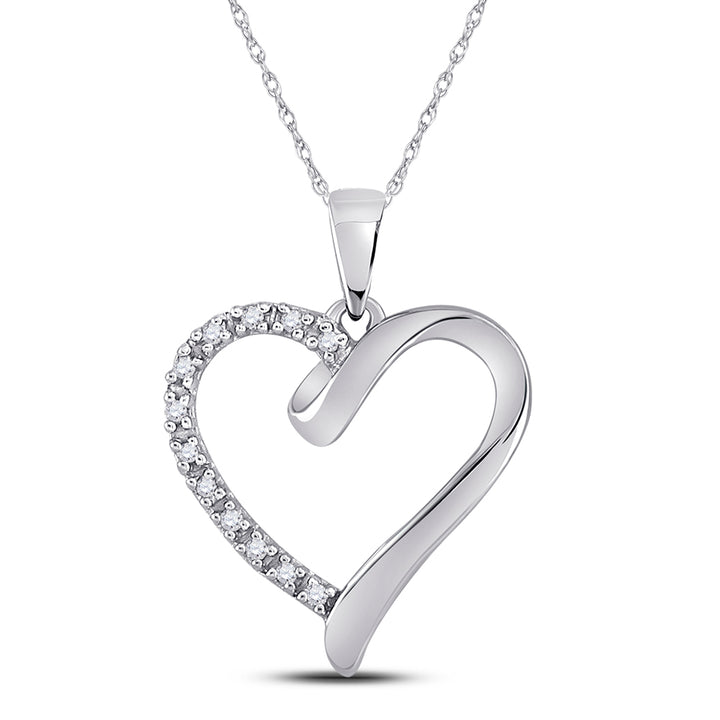 10kt White Gold Women's Round Diamond Heart Pendant 1/20 ctw - view 2