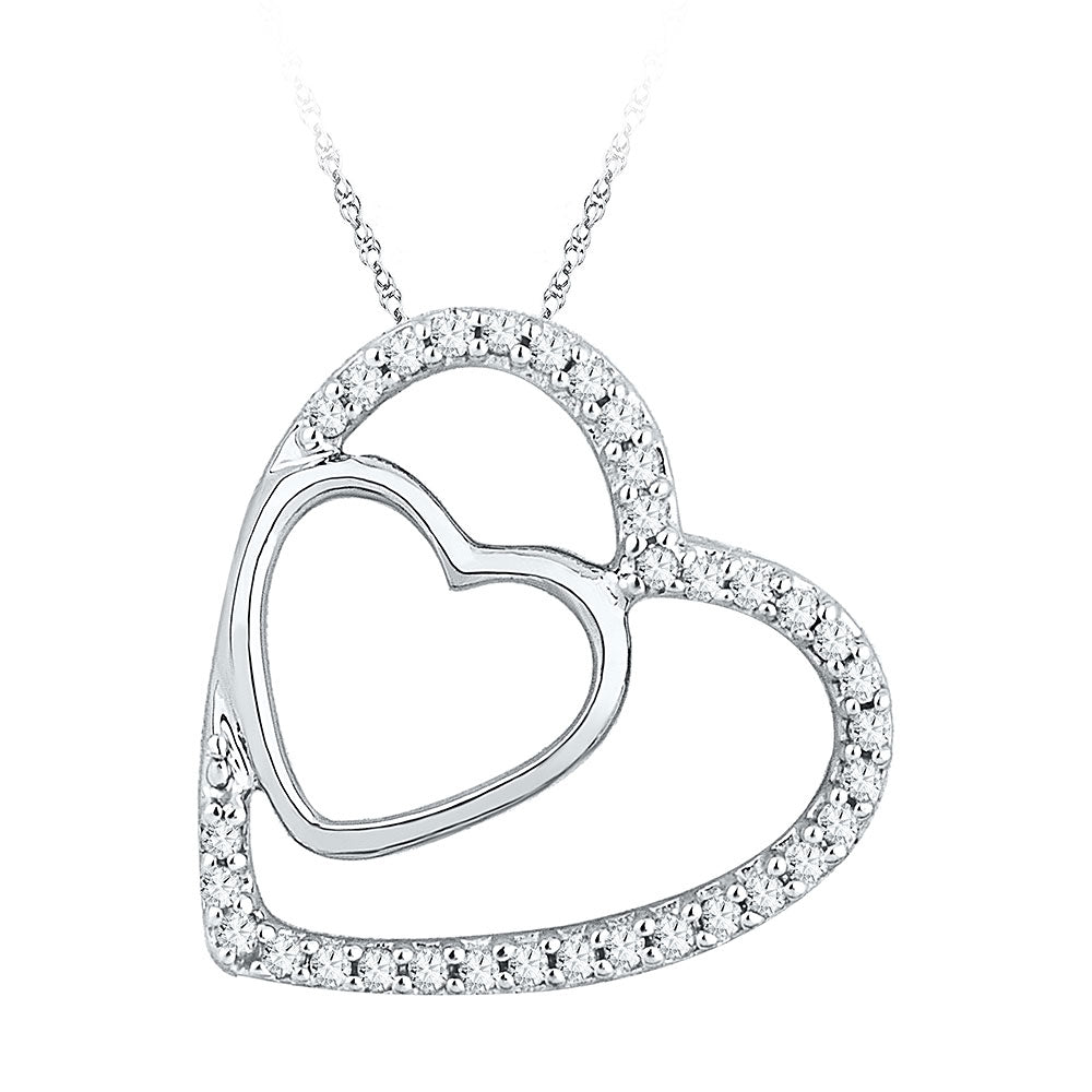 10kt White Gold Women's Diamond Double Heart Pendant 1/8 ctw