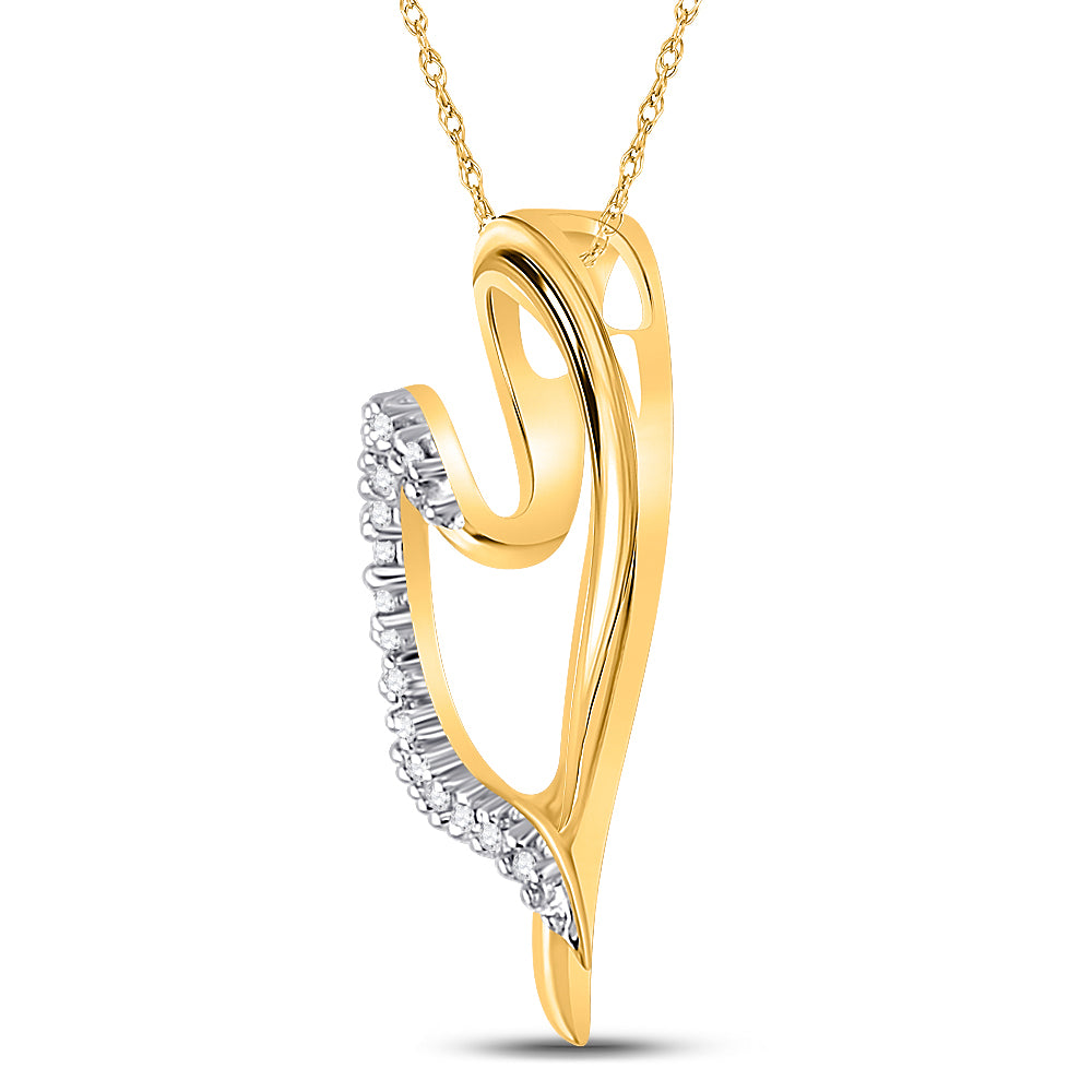 10kt Yellow Gold Women's Round Diamond Heart Pendant 1/10 ctw