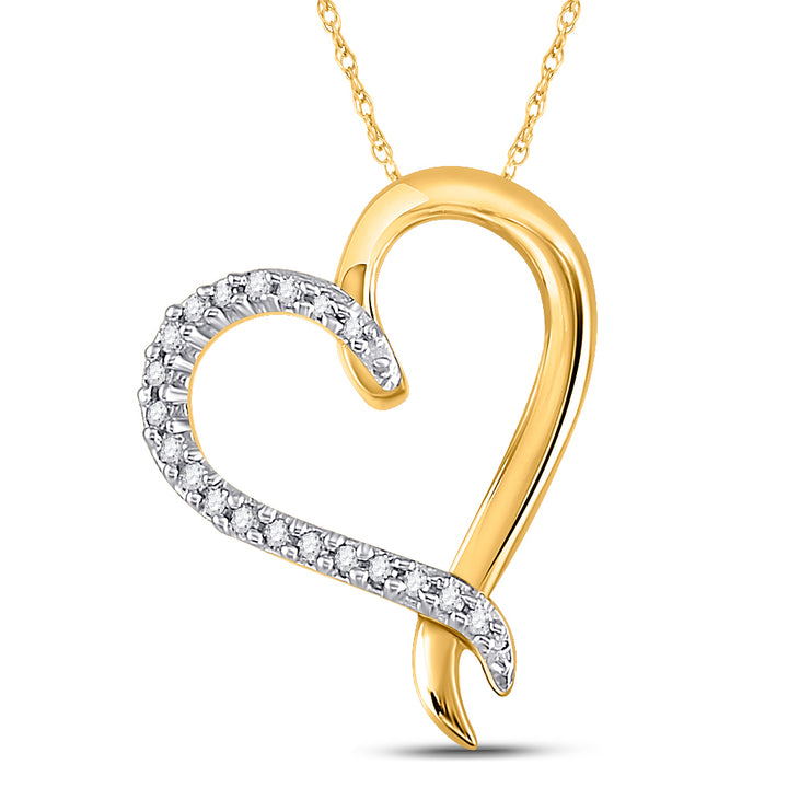 10kt Yellow Gold Women's Round Diamond Heart Pendant 1/10 ctw - view 2