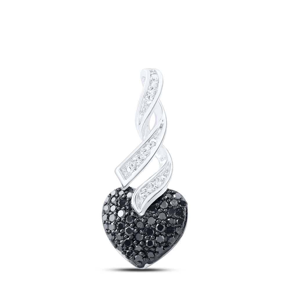 10kt White Gold Women's Black Color Enhanced Diamond Heart Pendant 1/3 ctw