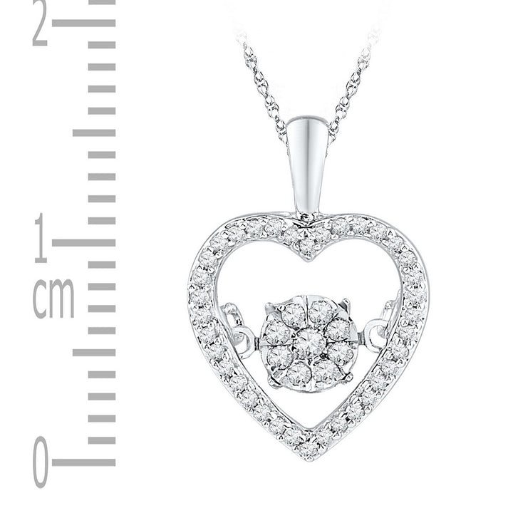 10kt White Gold Women's Diamond Cluster Moving Twinkle Heart Pendant 1/5 ctw