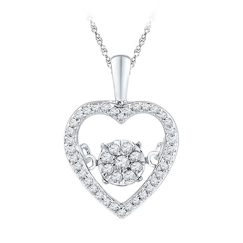 10kt White Gold Women's Diamond Cluster Moving Twinkle Heart Pendant 1/5 ctw - view 2